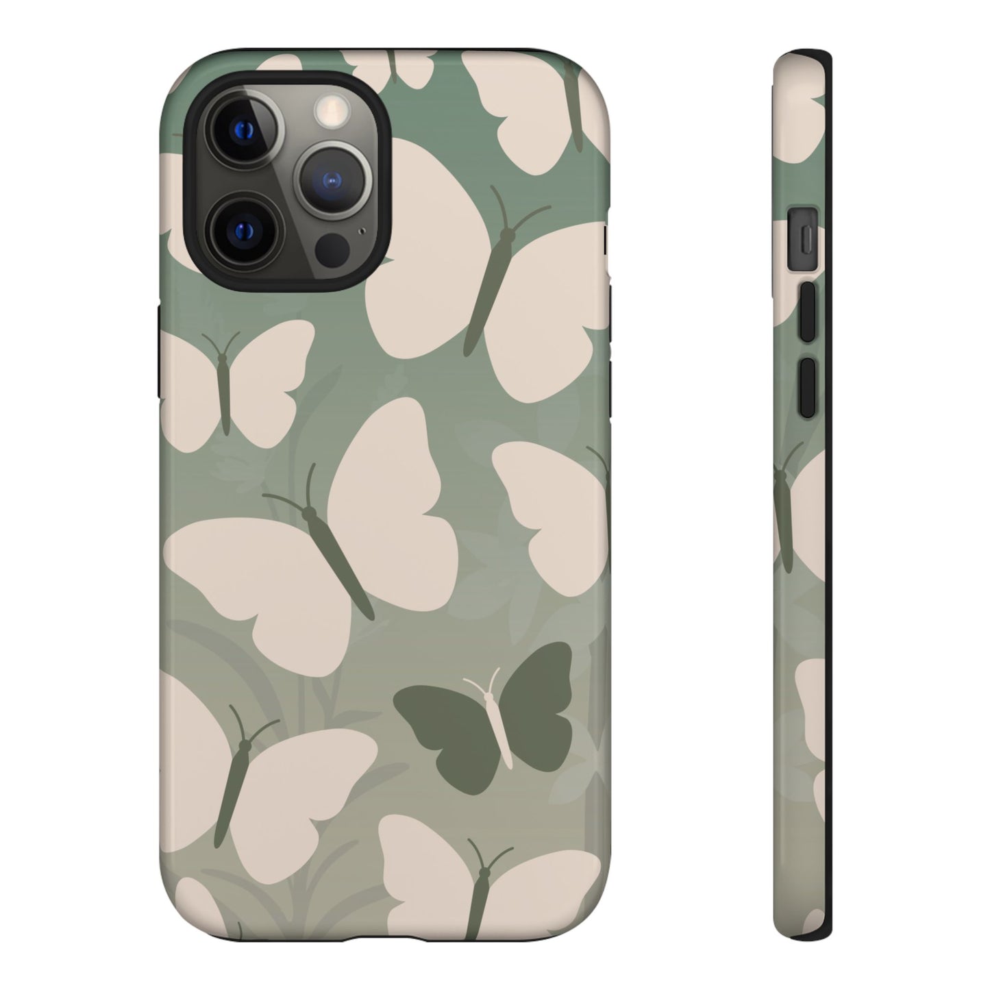 iPhone 12 Pro Max / Glossy Phone Case - Minimalist Light Green Butterfly Pattern Phone Case