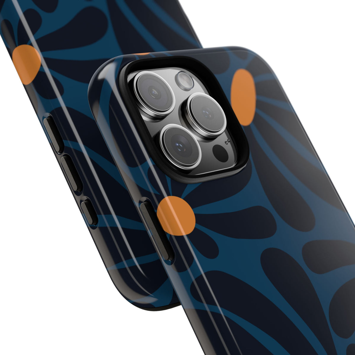 Dark Blue & Orange Daisy Pattern Phone Case - Blue Phone Case