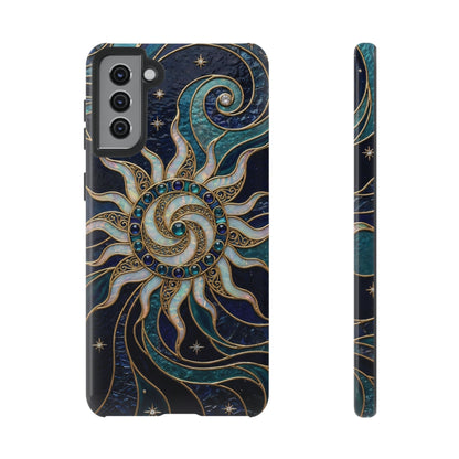 Elegant Teal & Gold Cosmic Sunburst Phone Case