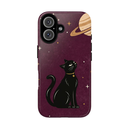 Whimsical Plum Celestial Black Cat Phone Case