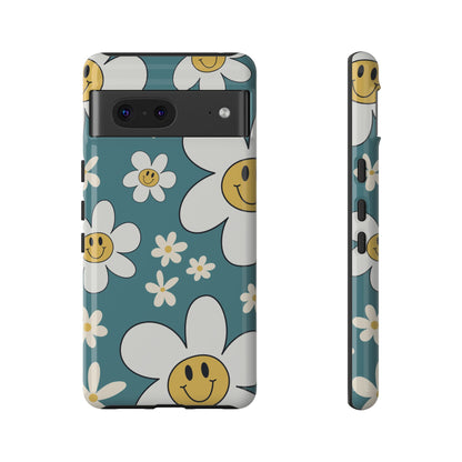 Fun Retro Daisy Pattern with Light Blue Background Phone Case - Blue Phone Case - Google Pixel 7 / Glossy