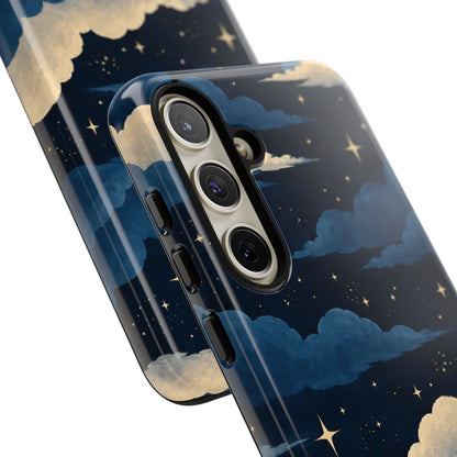 Illustrated Navy Blue Clouds & Stars Phone Case