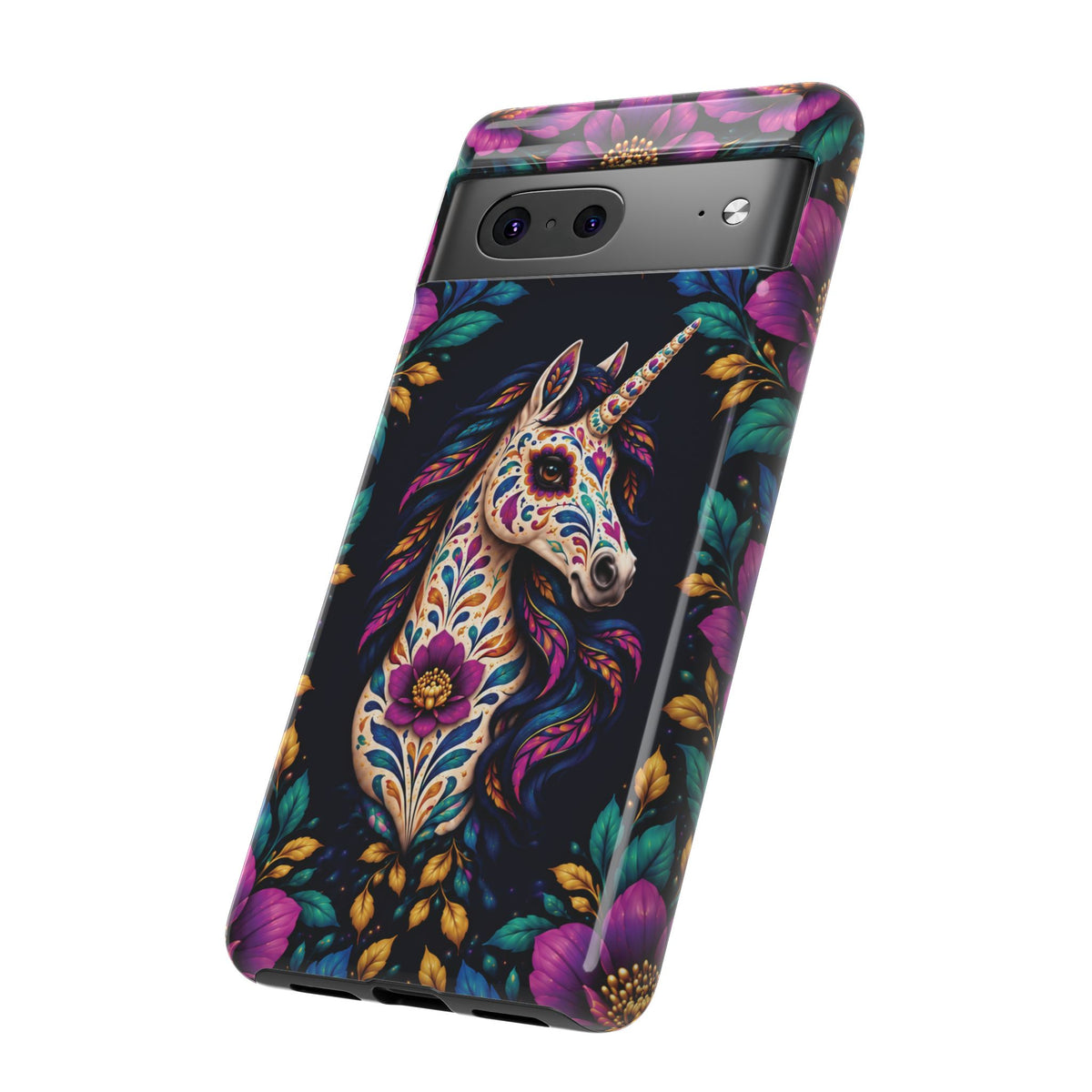 Elegant Purple and Teal Calavera Unicorn Phone Case - Phone Case