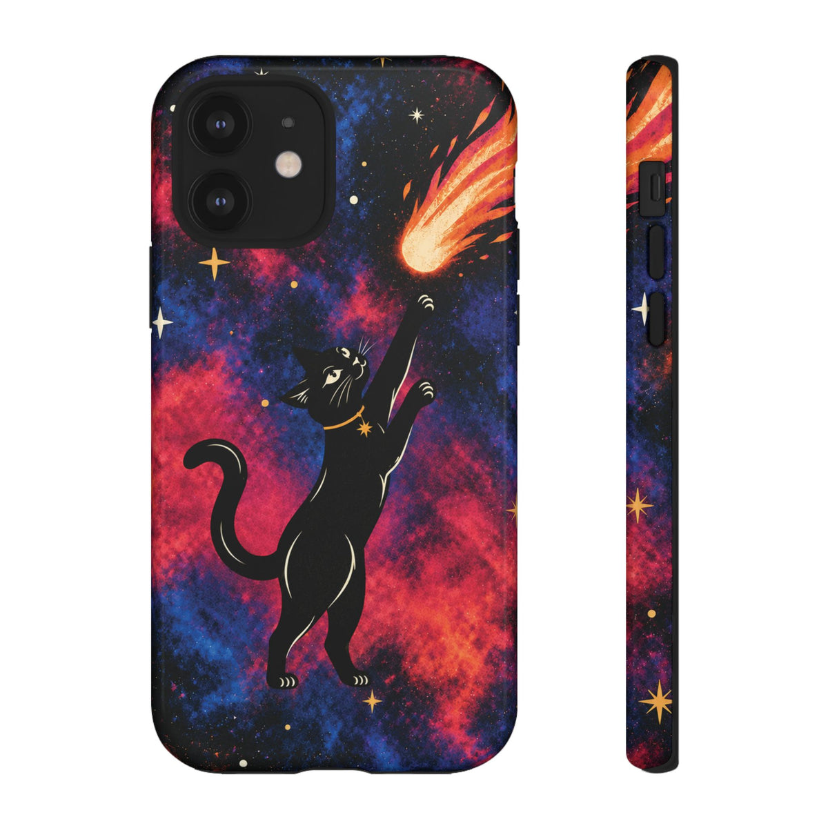 Whimsical Multicolour Celestial Black Cat Phone Case