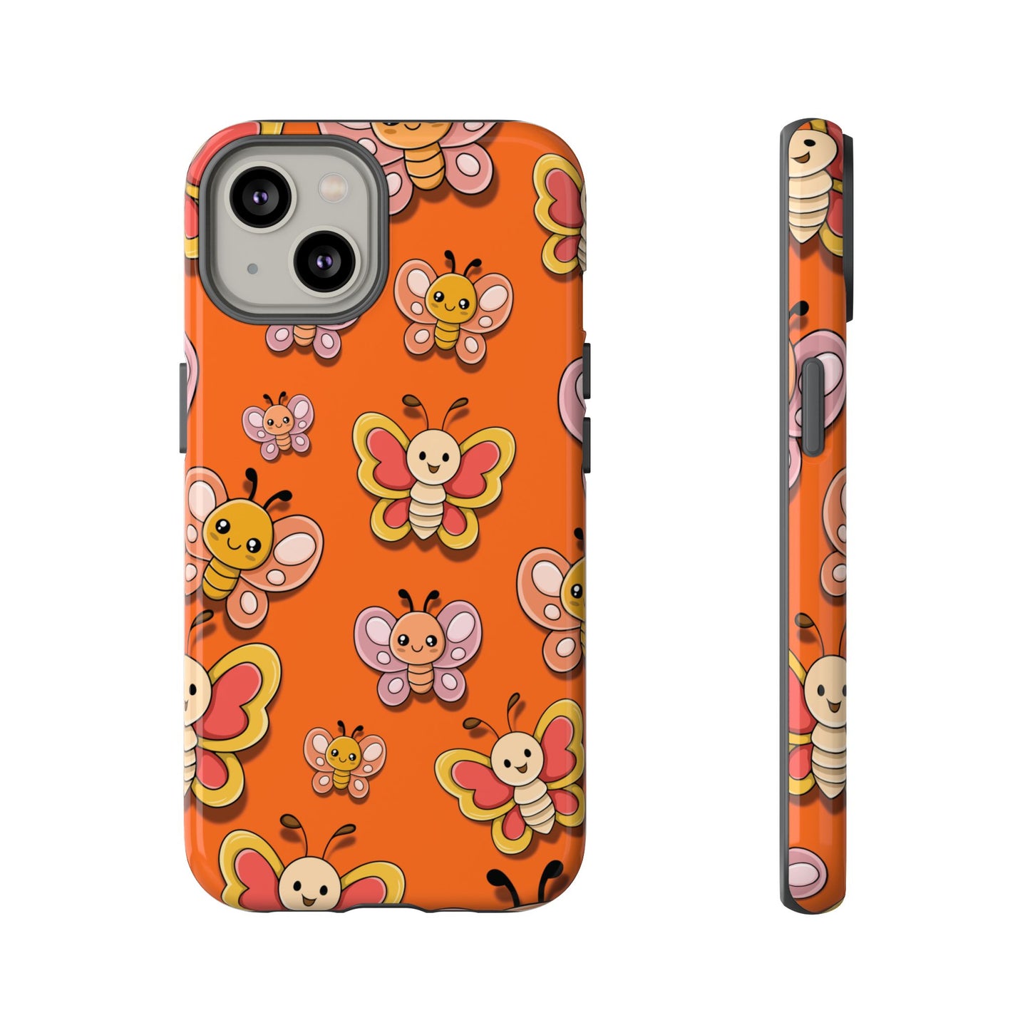 iPhone 14 / Glossy Phone Case - Orange Butterfly Sticker Design Phone Case