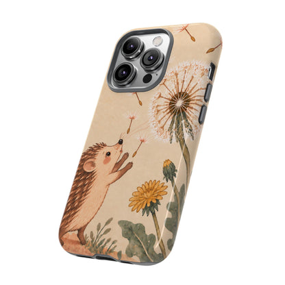 Whimsical Cream Hedgehog and Dandelion Phone Case - White Phone Case