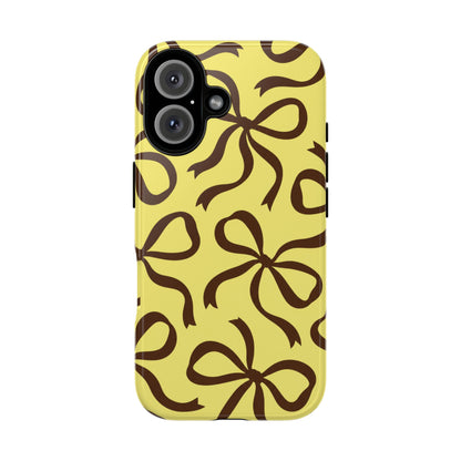Bold Butter Yellow and Chocolate Brown Bow Pattern Phone Case