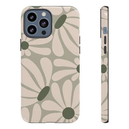 Retro Cream & Green Daisy Pattern Phone Case - White Phone Case - iPhone 13 Pro Max / Glossy