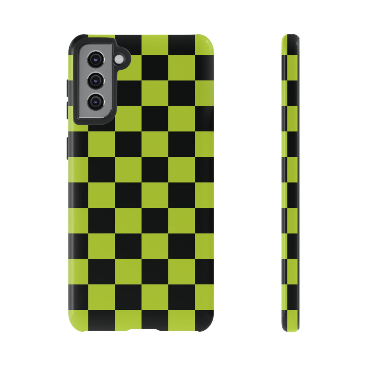 Trendy Neon Lime Green & Black Checked Pattern Phone Case - Green Phone Case - Samsung Galaxy S21 Plus / Glossy