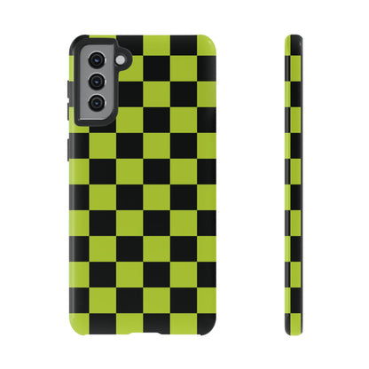 Trendy Neon Lime Green & Black Checked Pattern Phone Case - Green Phone Case - Samsung Galaxy S21 Plus / Glossy