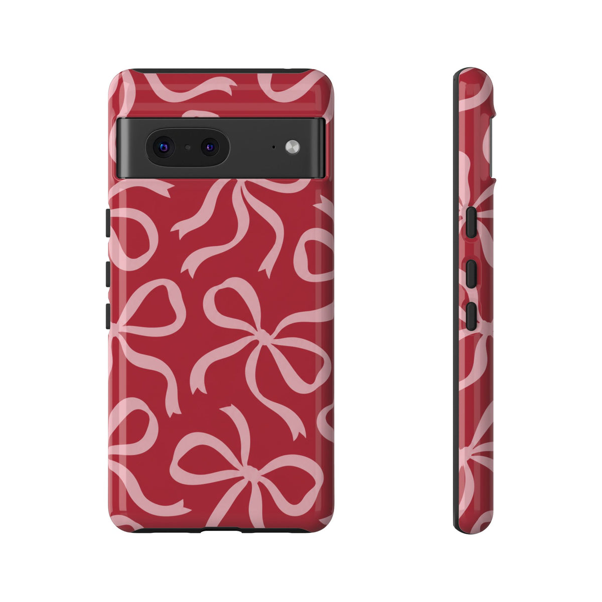 Bold Raspberry Red and Blush Pink Bow Pattern Phone Case