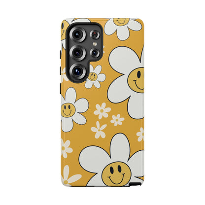Fun Retro Daisy Pattern with Yellow Background Phone Case - Yellow Phone Case - Samsung Galaxy S25 Ultra / Glossy