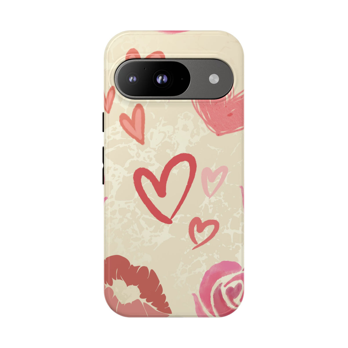 Cute Pink Heart & Rose Pattern Phone Case - Pink Phone Case - Google Pixel 9 / Glossy