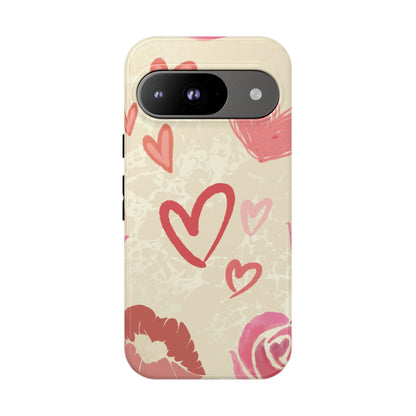 Cute Pink Heart & Rose Pattern Phone Case - Pink Phone Case - Google Pixel 9 / Glossy