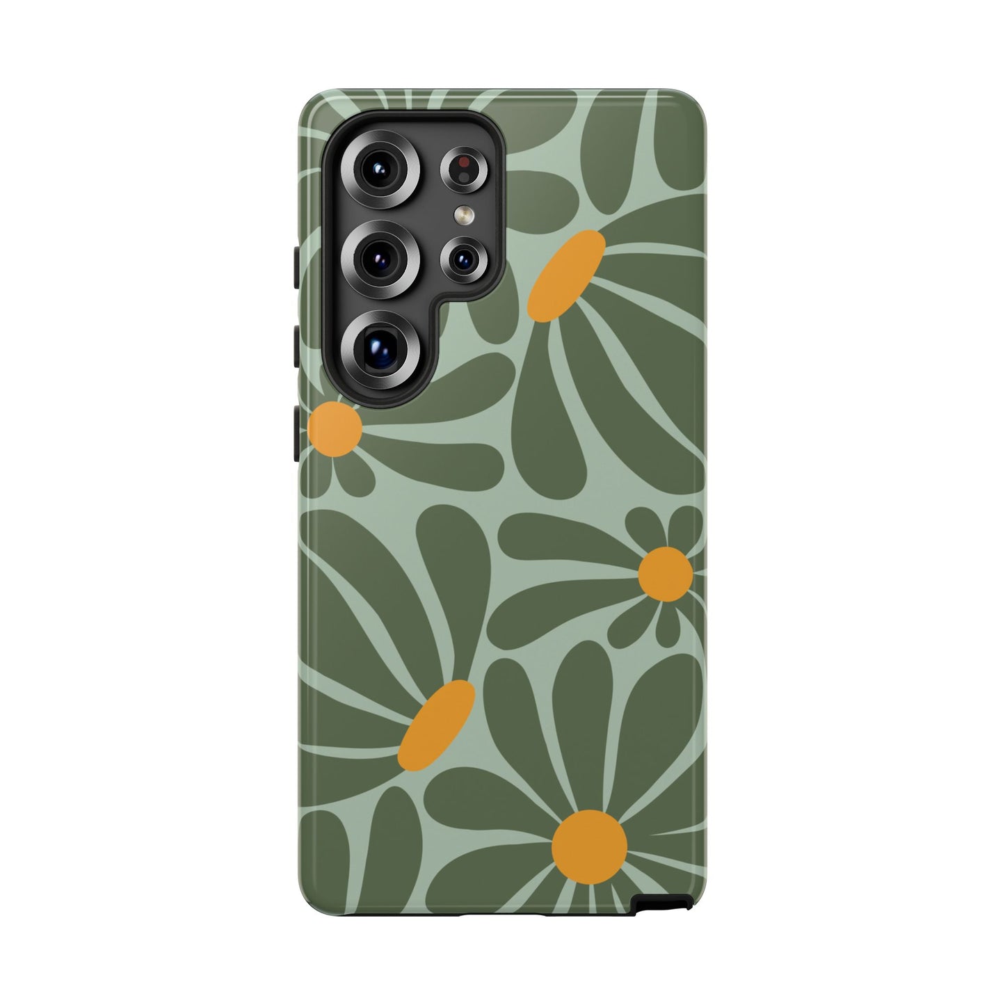 Samsung Galaxy S25 Ultra / Glossy Phone Case - Retro Green Daisy Pattern Phone Case