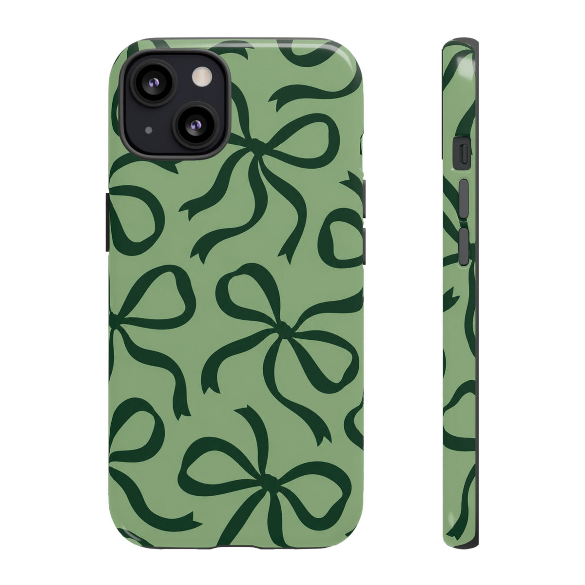 Bold Sage Green and Forest Green Bow Pattern Phone Case