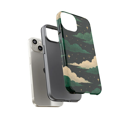 Illustrated Emerald Green Clouds & Stars Phone Case