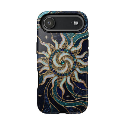 Elegant Teal & Gold Cosmic Sunburst Phone Case