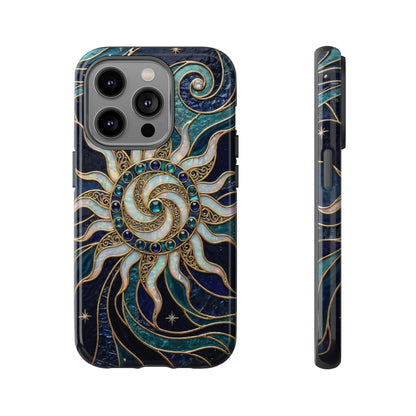 Elegant Teal & Gold Cosmic Sunburst Phone Case