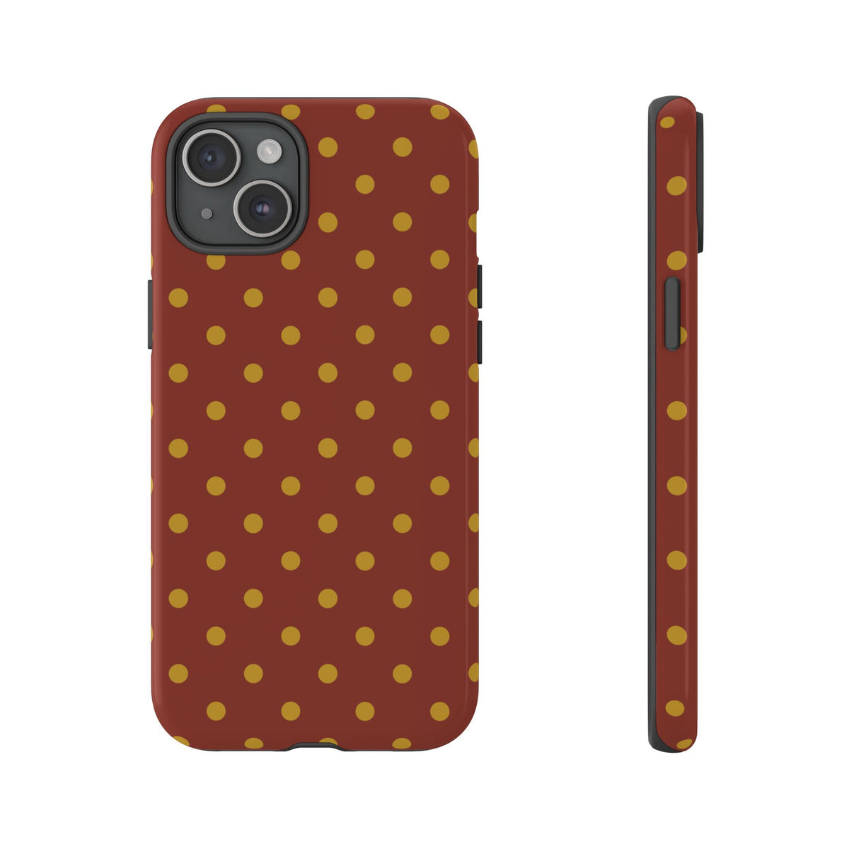 Trendy Brown & Mustard Dot Pattern Phone Case - Brown Phone Case - iPhone 15 Plus / Glossy