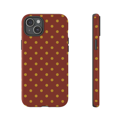 Trendy Brown & Mustard Dot Pattern Phone Case - Brown Phone Case - iPhone 15 Plus / Glossy