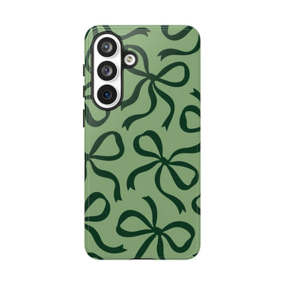 Bold Sage Green and Forest Green Bow Pattern Phone Case