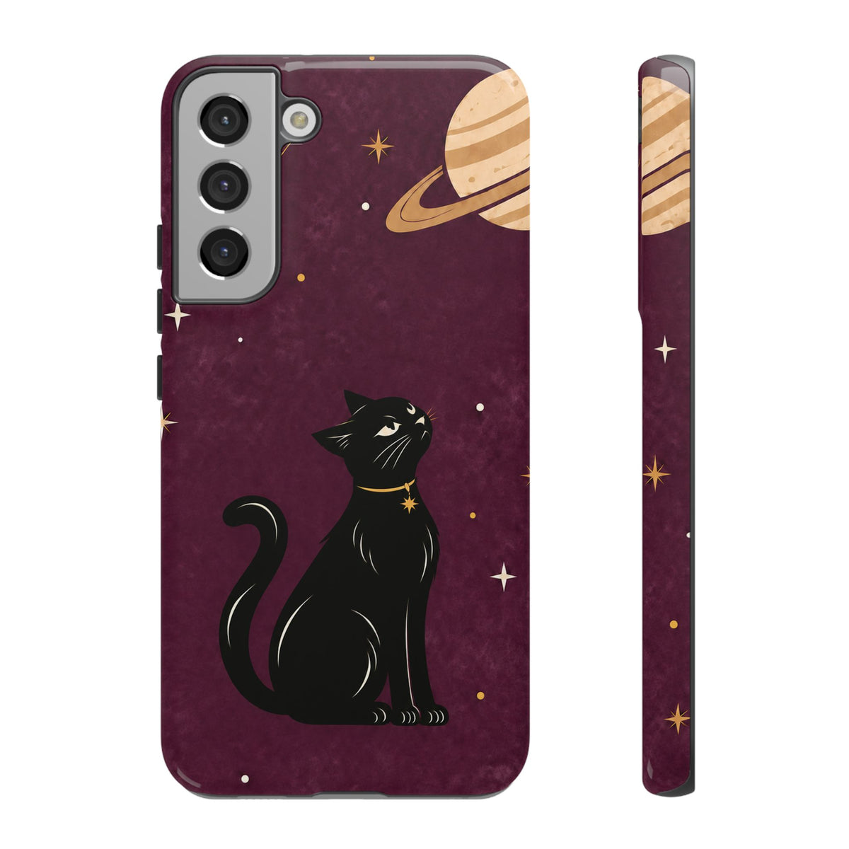 Whimsical Plum Celestial Black Cat Phone Case