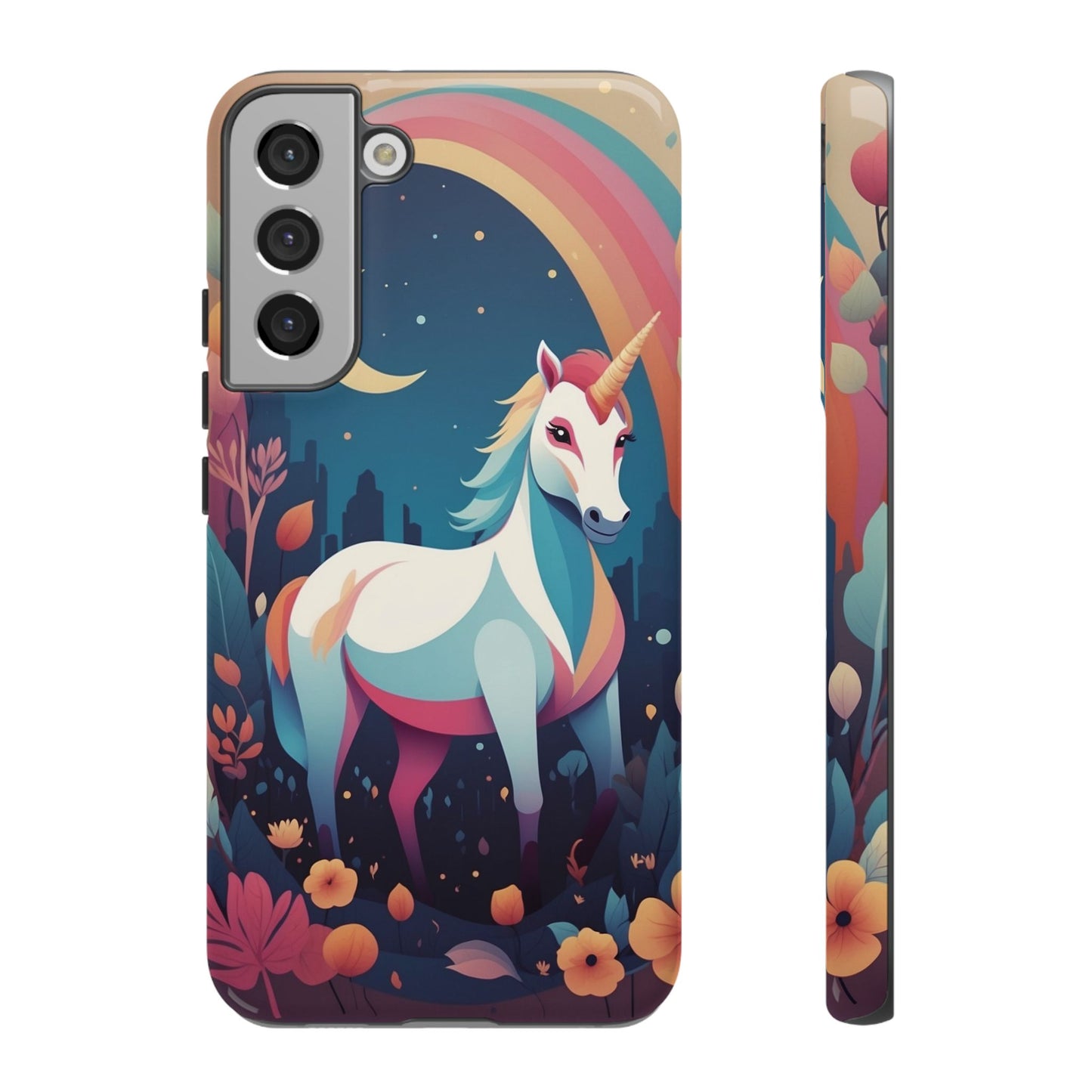 Samsung Galaxy S22 Plus / Glossy Phone Case - Stylised Unicorn & Rainbow Design Phone Case