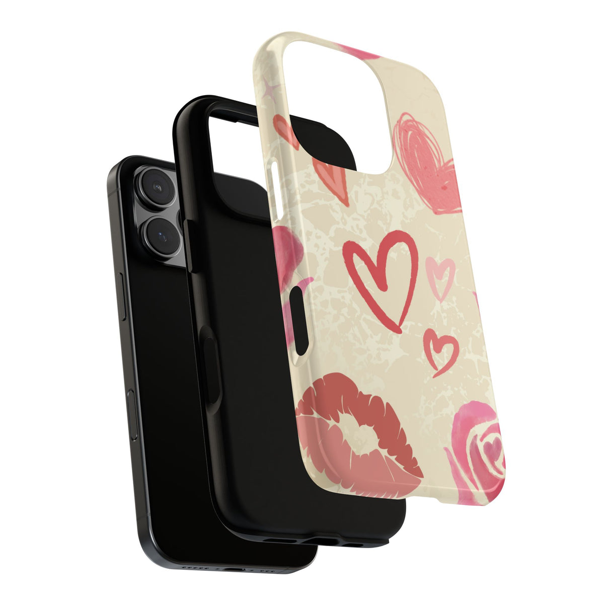 Cute Pink Heart & Rose Pattern Phone Case - Pink Phone Case