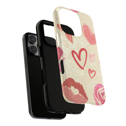 Cute Pink Heart & Rose Pattern Phone Case - Pink Phone Case