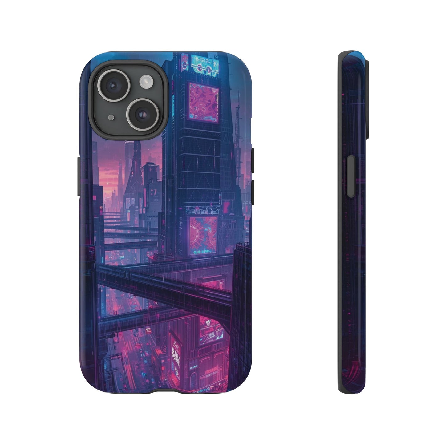 Neon Cyberpunk Megacity Sci-fi Phone Case - Blue Phone Case - iPhone 15 / Glossy