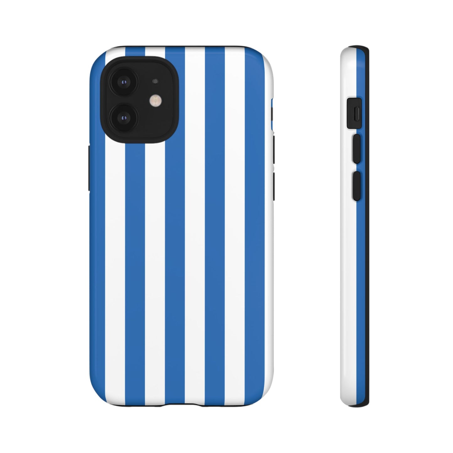 iPhone 12 Mini / Glossy Phone Case - Simple Light Blue & White Stripe Pattern Phone Case