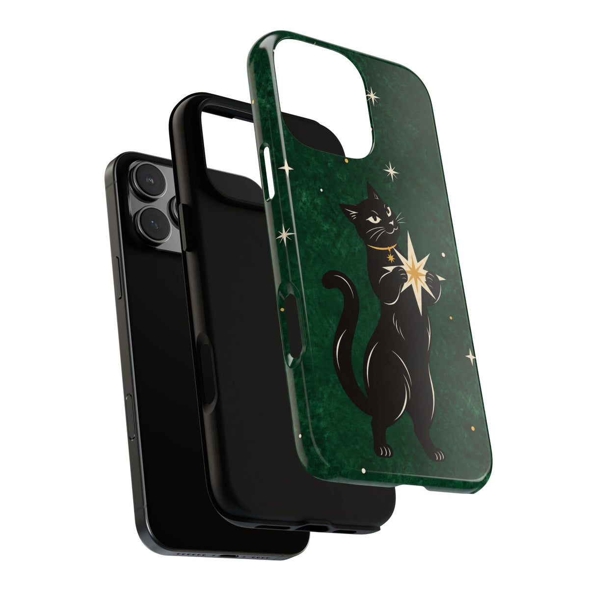 Forest Green Celestial Black Cat Phone Case - Green Phone Case