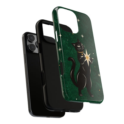 Forest Green Celestial Black Cat Phone Case - Green Phone Case