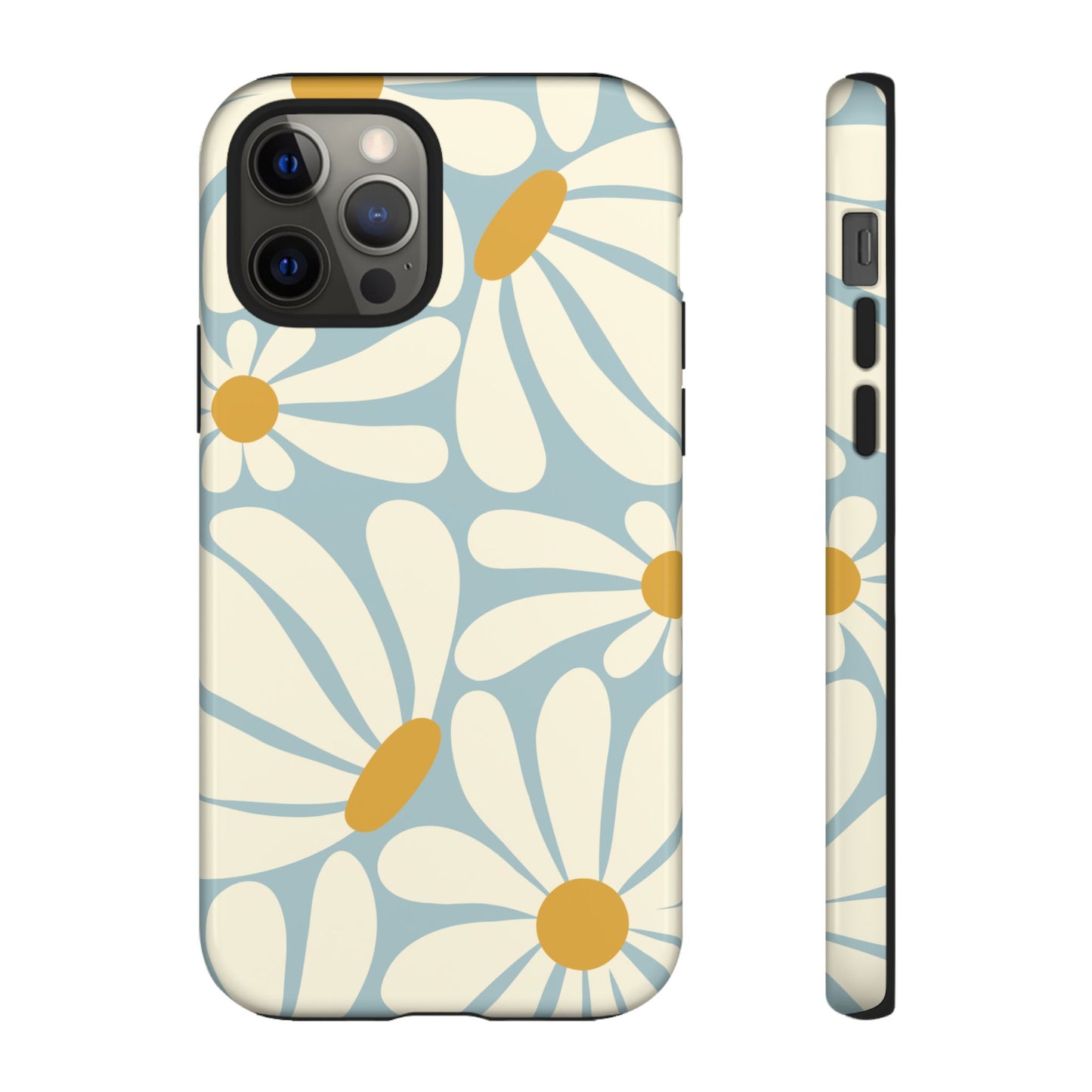 iPhone 12 Pro / Glossy Phone Case - ’Retro Blue Daisy Pattern’ Phone Case