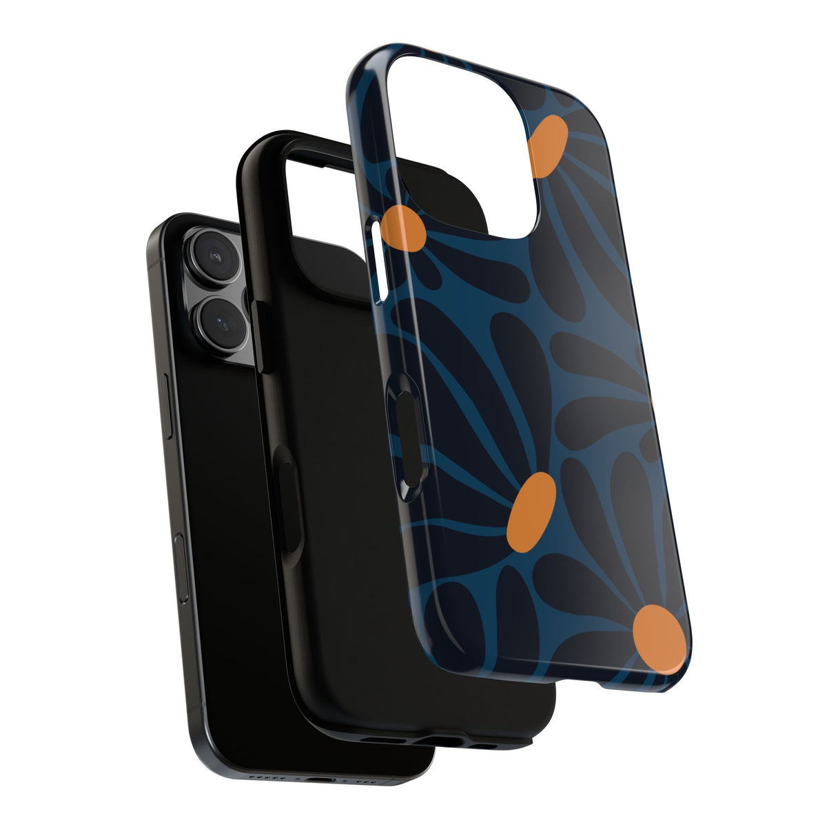 Dark Blue & Orange Daisy Pattern Phone Case - Blue Phone Case