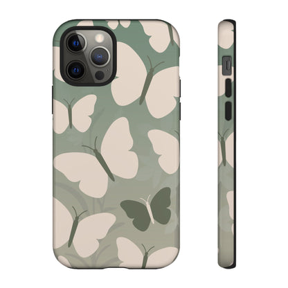 iPhone 12 Pro / Glossy Phone Case - Minimalist Light Green Butterfly Pattern Phone Case