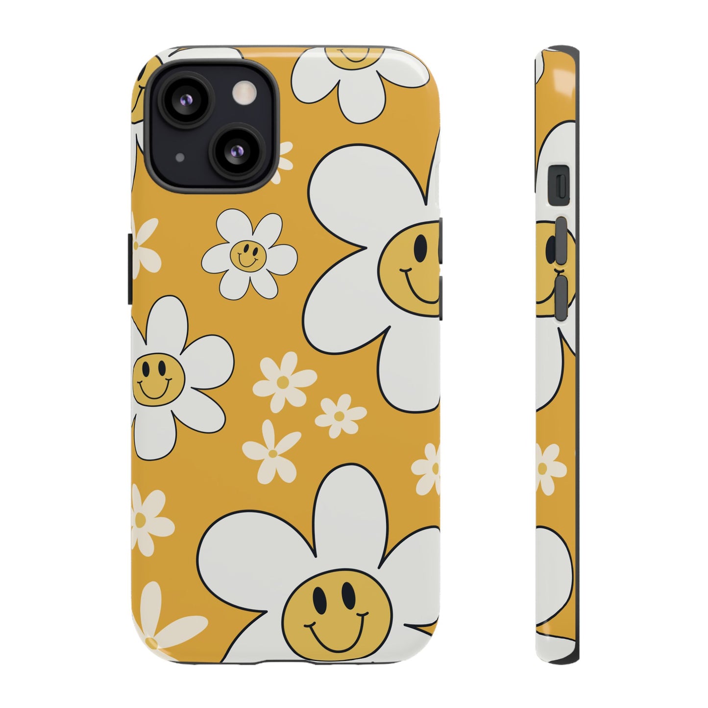 Fun Retro Daisy Pattern with Yellow Background Phone Case - Yellow Phone Case - iPhone 13 / Glossy