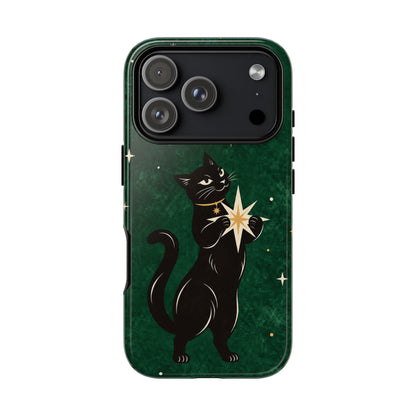 Forest Green Celestial Black Cat Phone Case - Green Phone Case - iPhone 17 Pro / Glossy