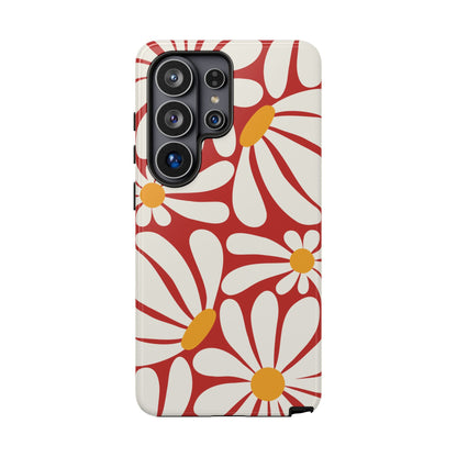 Retro Red Daisy Pattern Phone Case - Red Phone Case - Samsung Galaxy S26 Ultra / Glossy