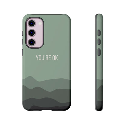 Samsung Galaxy S23 Plus / Glossy Phone Case - Minimalist Green Waves ’You’re OK’ Statement Phone Case