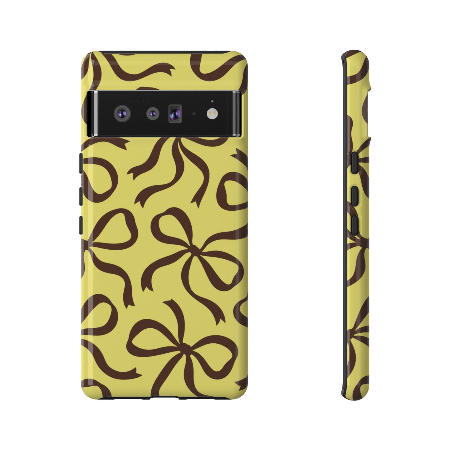 Bold Butter Yellow and Chocolate Brown Bow Pattern Phone Case