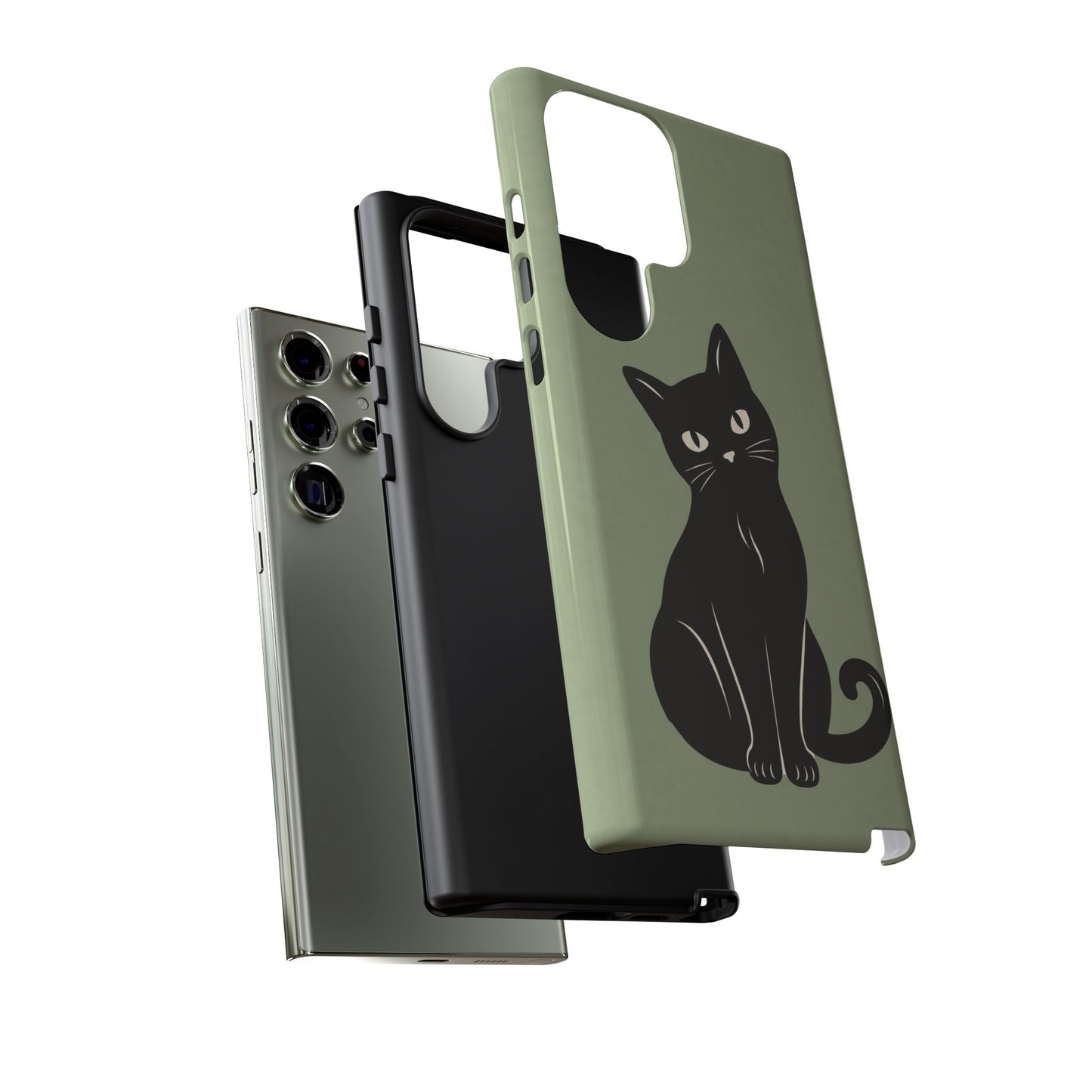 Minimalist Sage Green & Black Cat Phone Case