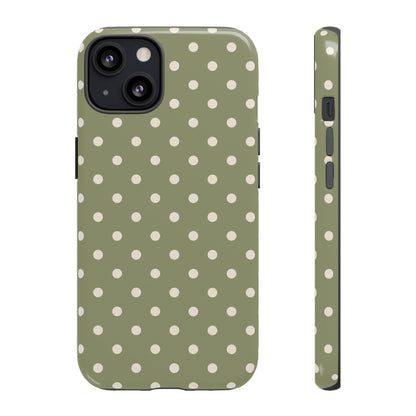 iPhone 13 / Glossy Phone Case - ’Green & White Dot Pattern’ Phone Case