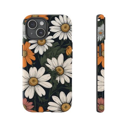 iPhone 15 / Glossy Phone Case - Boho Chic Daisies Floral Pattern ’White Orange & Pink’ Phone Case