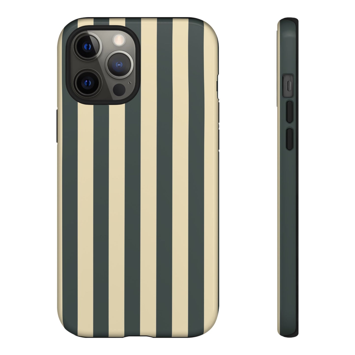 iPhone 12 Pro Max / Glossy Phone Case - ’Green & Beige Stripe Pattern’ Phone Case