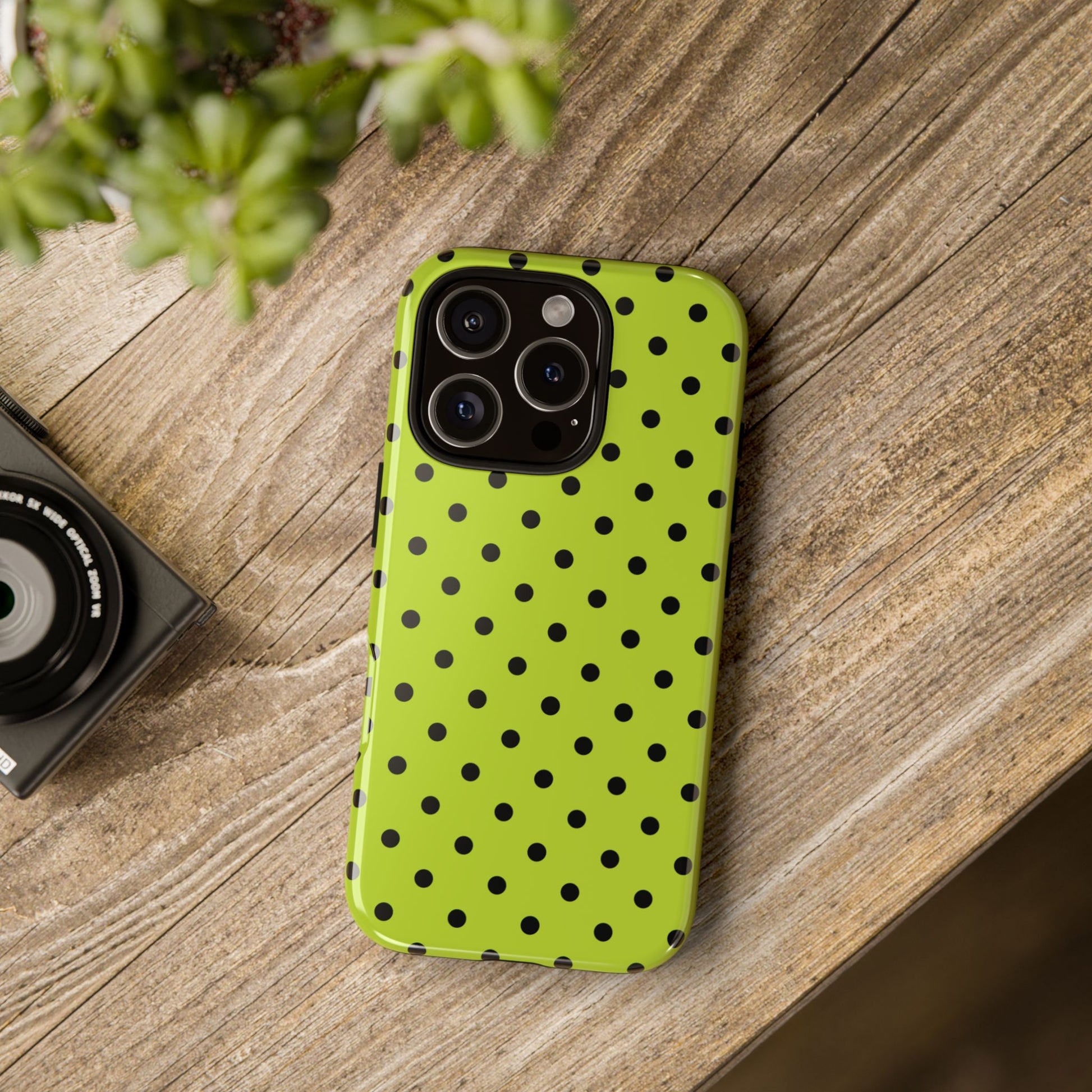 Phone Case - Trendy Neon Lime Green & Black Dot Pattern Phone Case