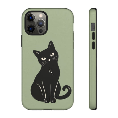 Minimalist Sage Green & Black Cat Phone Case