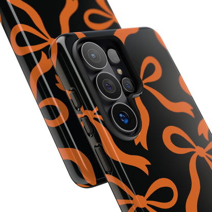 Bold Black and Burnt Orange Bow Pattern Phone Case - Black Phone Case