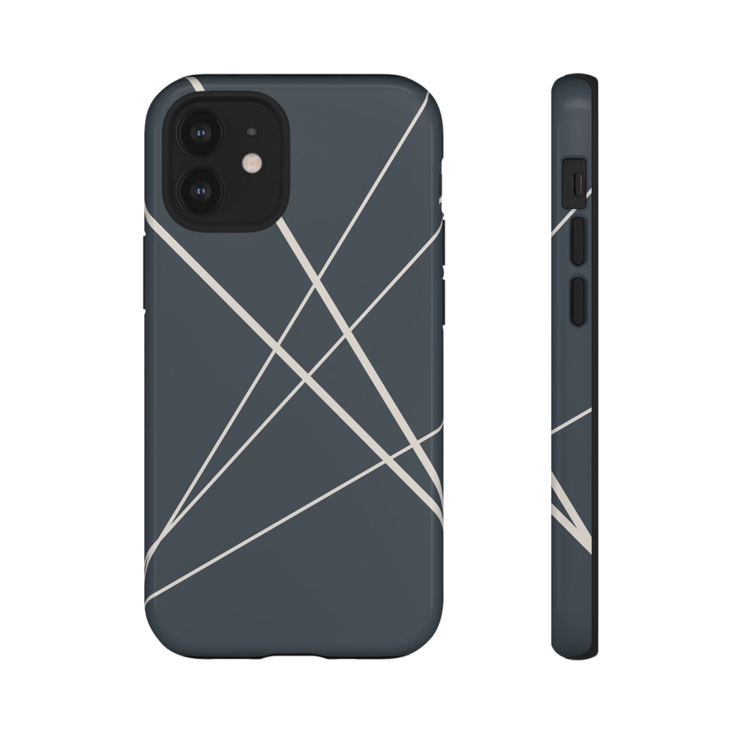 iPhone 12 Mini / Glossy Phone Case - Abstract Blue with Beige Lines Phone Case